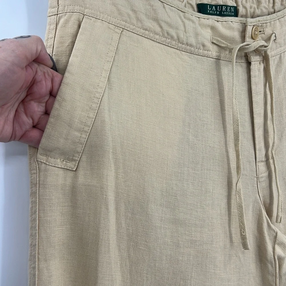 Lauren Ralph Lauren Linen Wide-Leg Drawstring Waist Tan Pants SZ 6